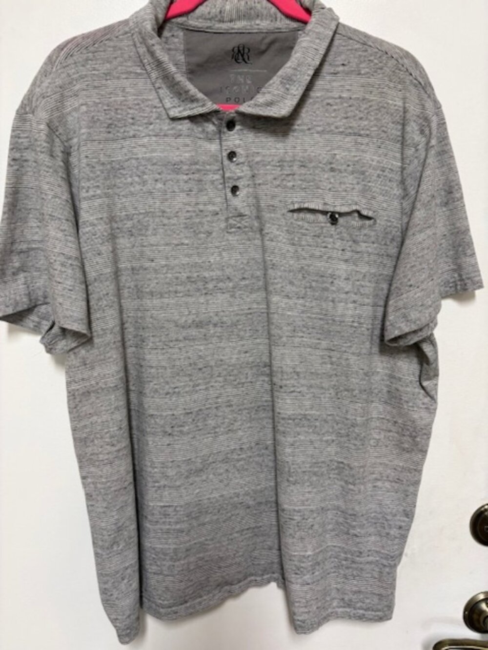 R&R Shirt Mens Short Sleeve Iconic Polo Pocket Pullover Striped Gray. Sz. XXL